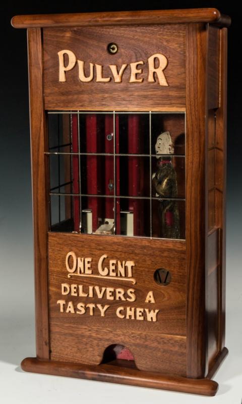 PULVER CHEWING GUM MACHINE MECHANISM IN WOOD CASE