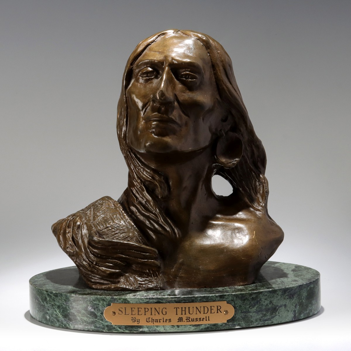 A LATE 20TH CENTURY BRONZE BUST AFTER CHARLES RUSSEL