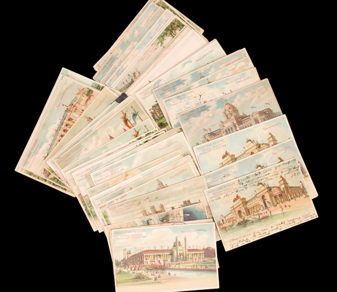 HOLD TO LIGHT 1904 WORLD'S FAIR SOUVENIR POSTCARDS