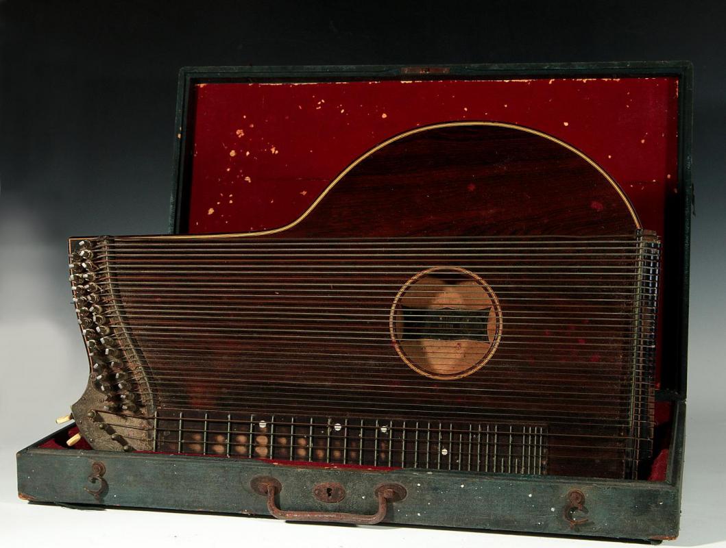 A 19TH C. ZITHER SIGNED ANTON KIENDL, VIENNA