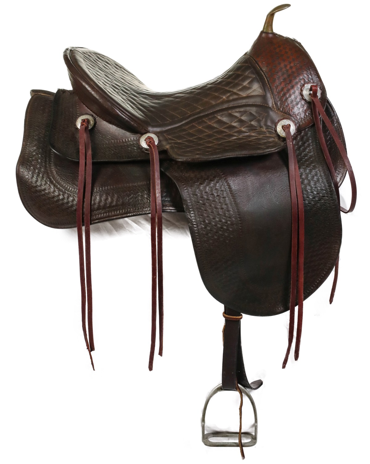 A DIAMOND QUILT PADDED SEAT SADDLE ATTRIBUTED 'CROCKETT