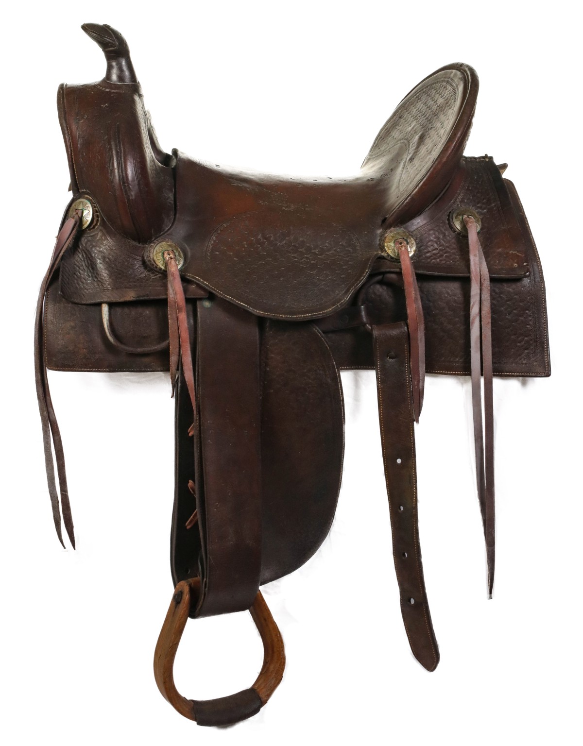 HIGH BACK SADDLE WITH STAMPED DECORATION SIGNED SHIPLEY