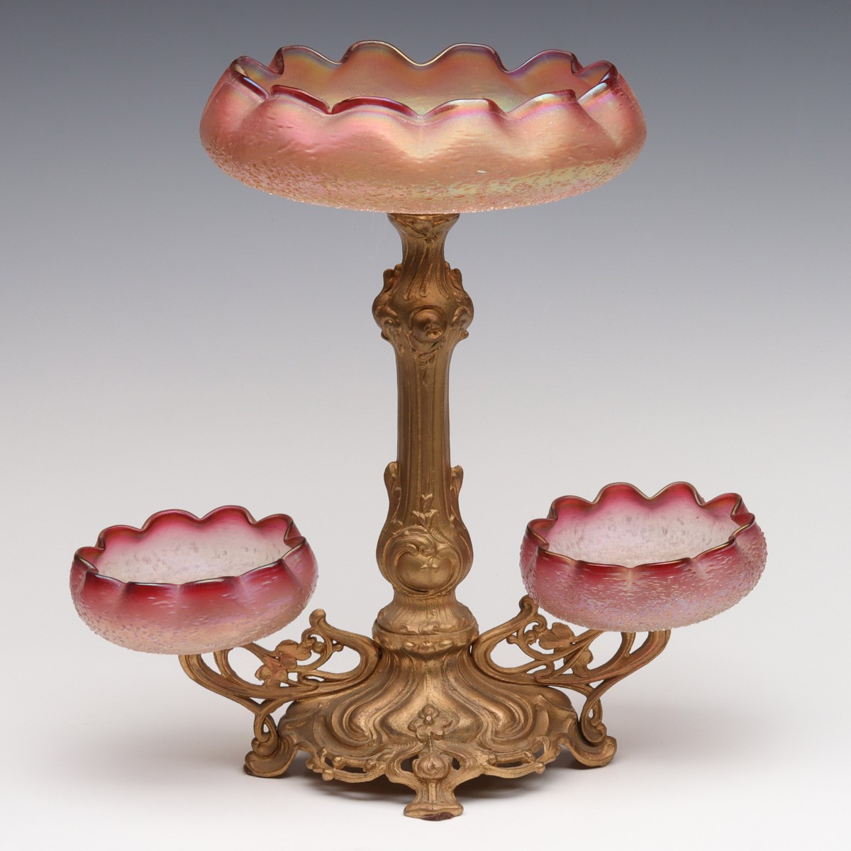 A JUGENDSTIL INFLUENCE EPERGNE WITH AUSTRIAN ART GLASS