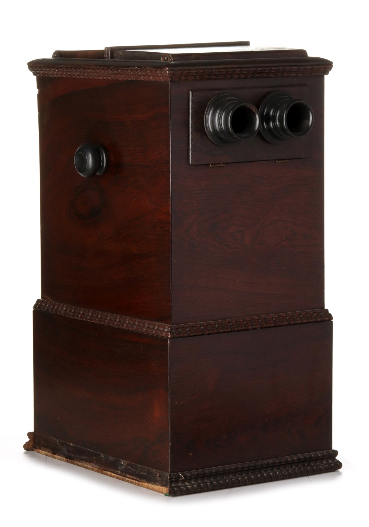 A ROSEWOOD TABLETOP STEREO CARD VIEWER CIRCA 1875