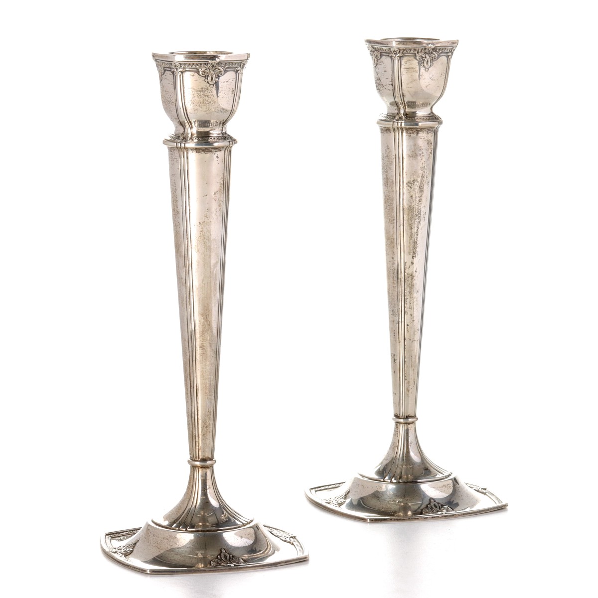 INTERNATIONAL STERLING TRIANON PATTERN CANDLESTICK PAIR