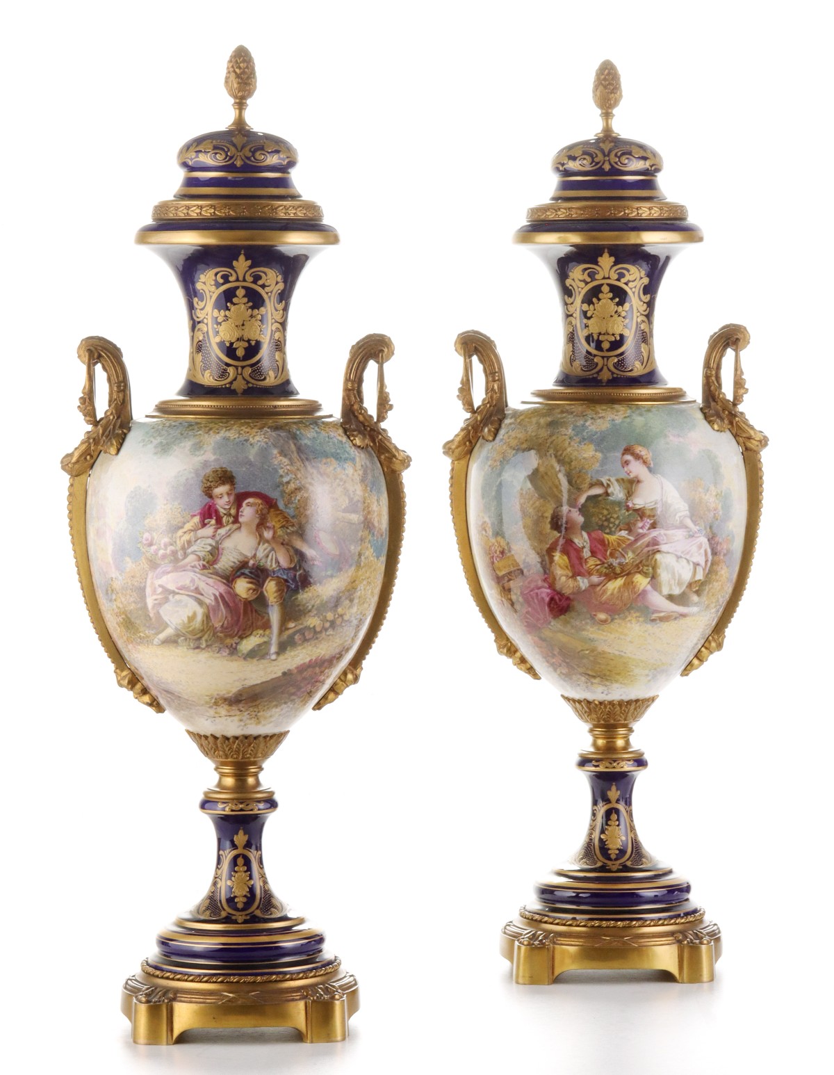 A GOOD PAIR 26-INCH SEVRES STYLE VASES SIGNED CARELLE