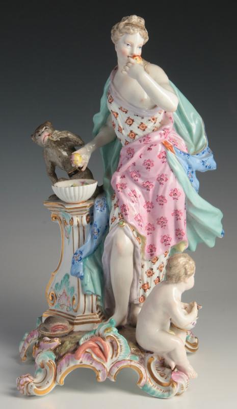 A MEISSEN PORCELAIN ALLEGORICAL FIGURE OF A MAIDEN