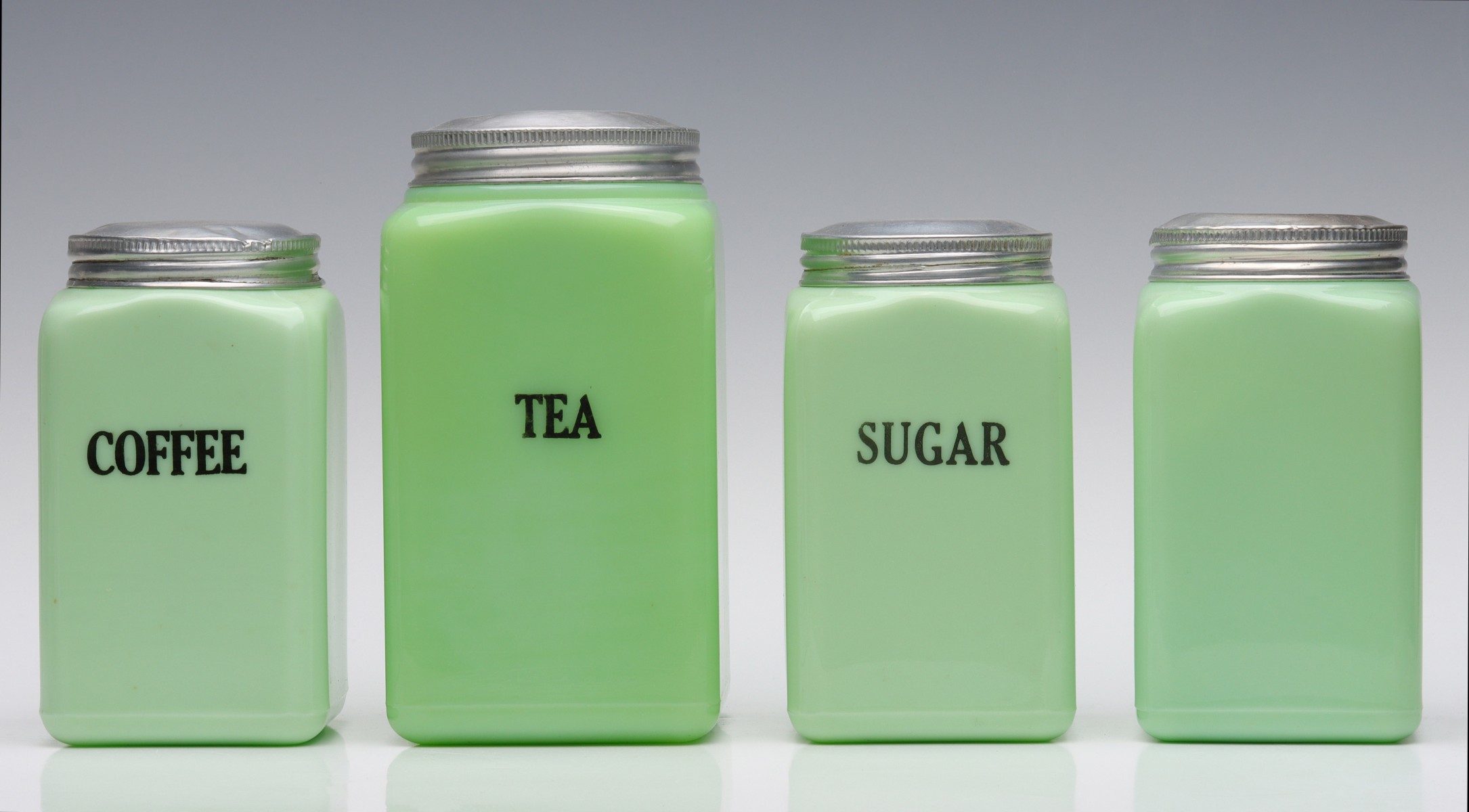 JADEITE GLASS CANNISTER JARS CIRCA 1940