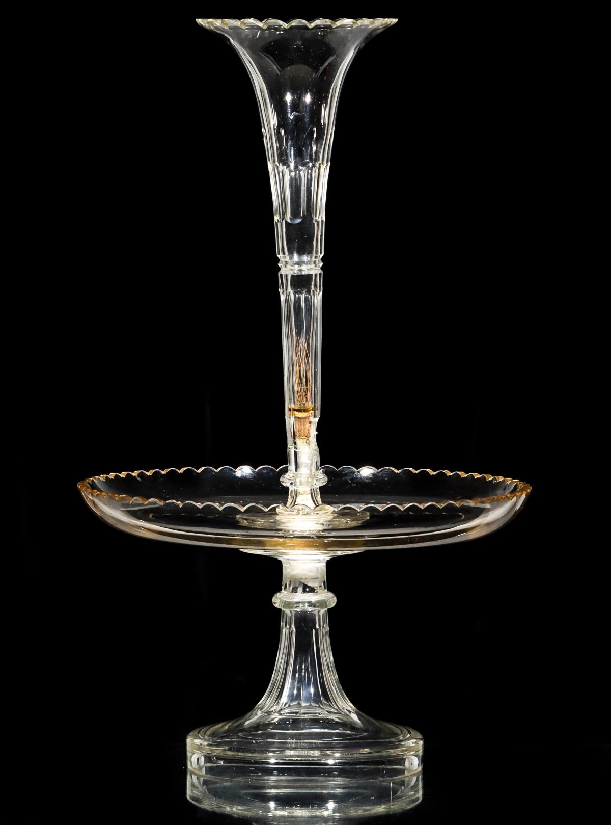 A LARGE CRYSTAL CENTERPIECE EPERGNE WITH TRUMPET VASE