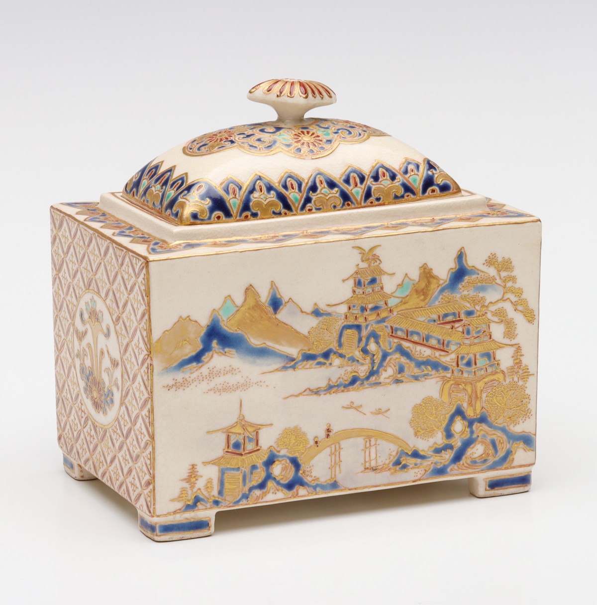 AN ELABORATE MEIJI SATSUMA BOX SIGNED BY THE MAKER