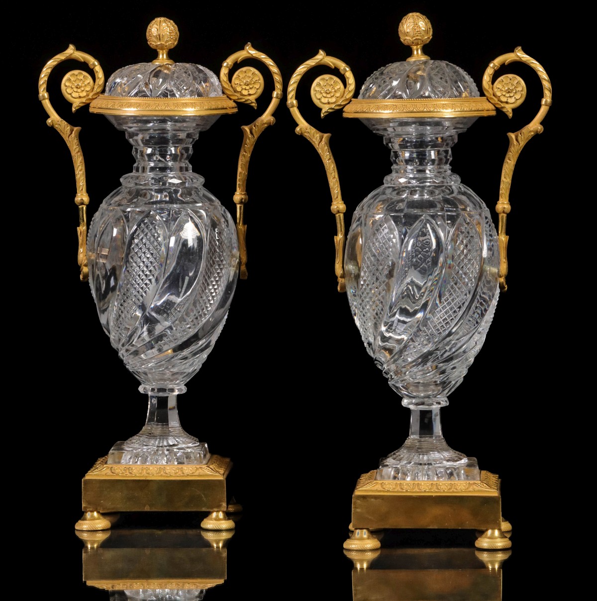 CHARLES X BRONZE MOUNTED CUT CRYSTAL COVERED VASES