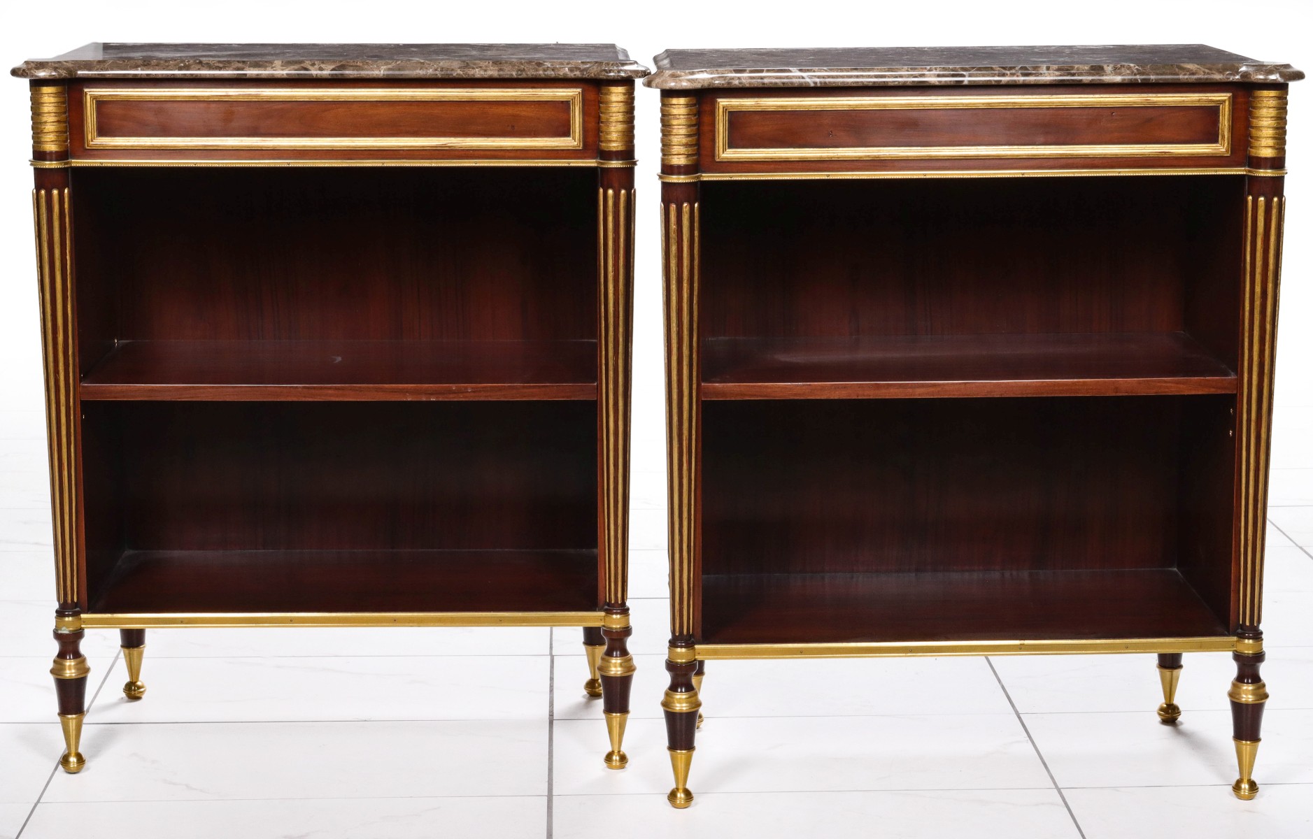 A PAIR 20C. REGENCY STYLE BOOKCASES WITH GILT BRONZE