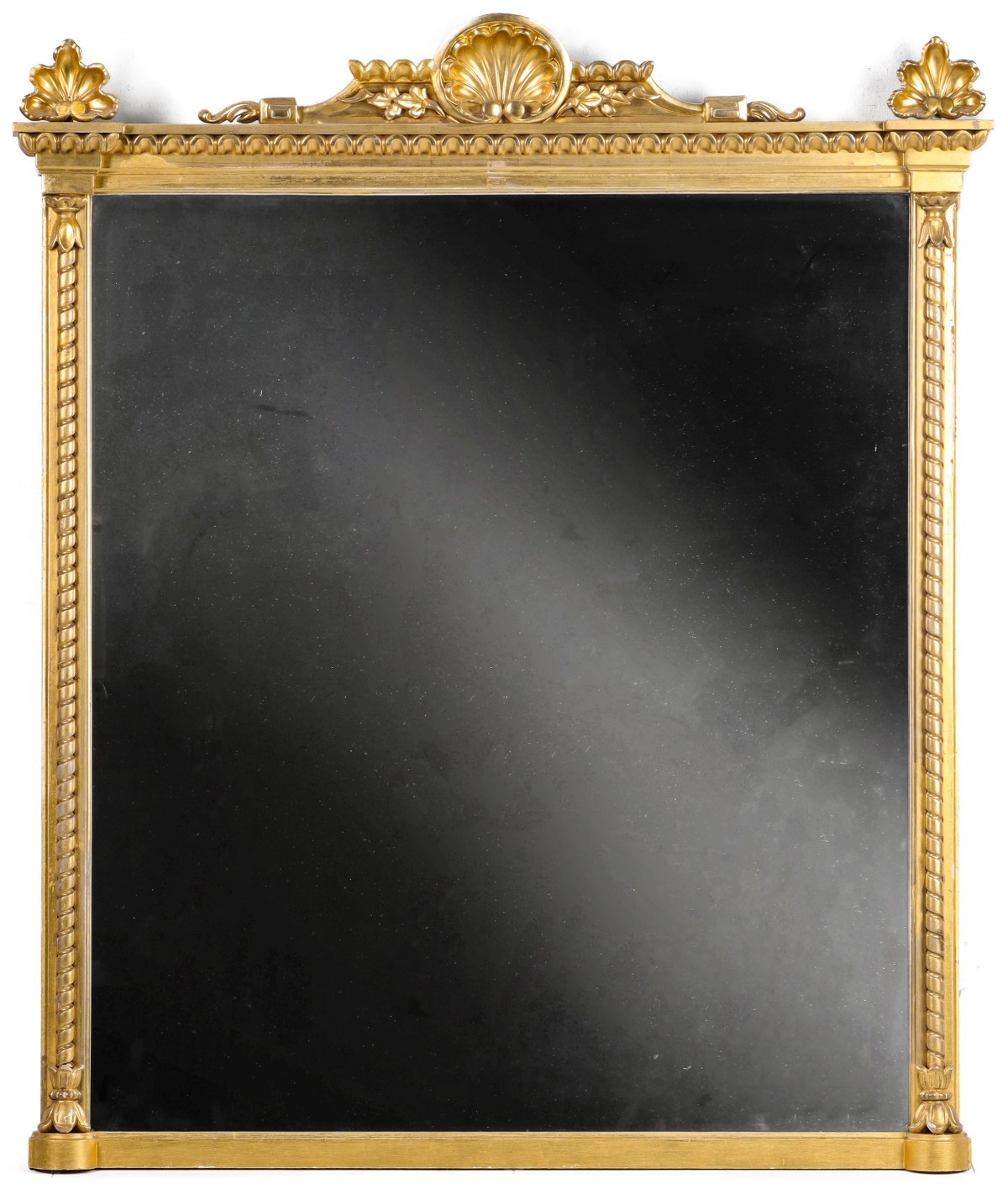 A 19C OR EARLIER ENGLISH GILTWOOD OVER MANTEL MIRROR