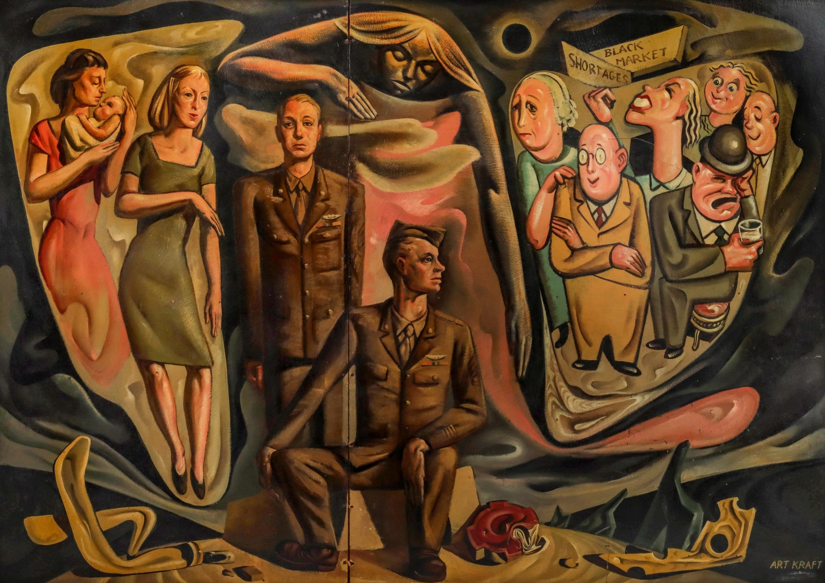 ARTHUR KRAFT (1922-1977) IMPORTANT EARLY MURAL ON BOARD