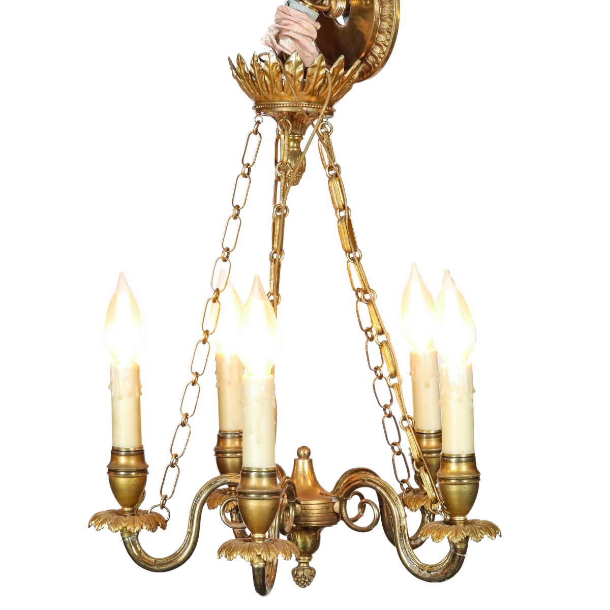 A NEOCLASSICAL STYLE FIVE-LIGHT BRONZE CHANDELIER