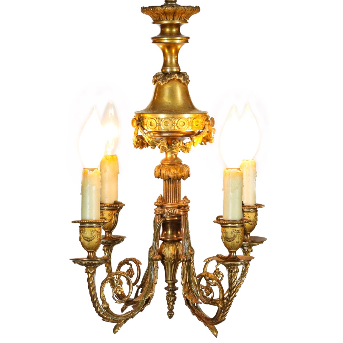 A LOUIS XVI STYLE GILT-BRONZE FOUR-LIGHT CHANDELIER