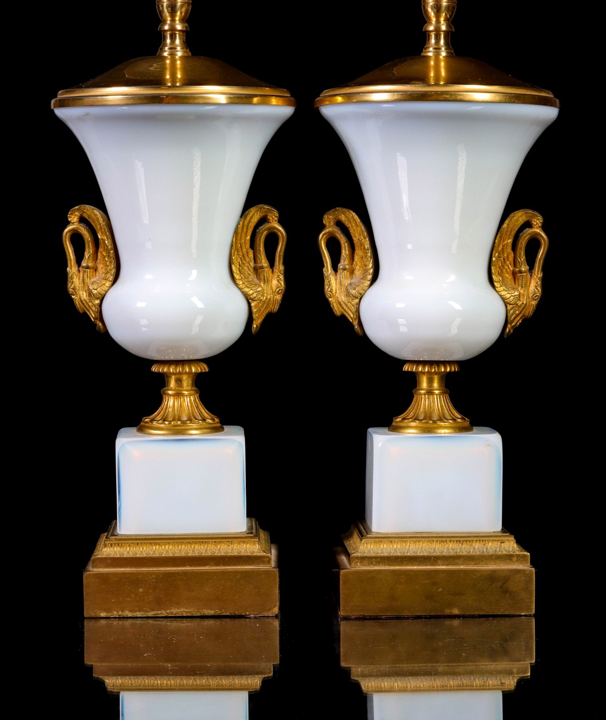 FINE FRENCH OPALINE AND GILT BRONZE TABLE LAMPS