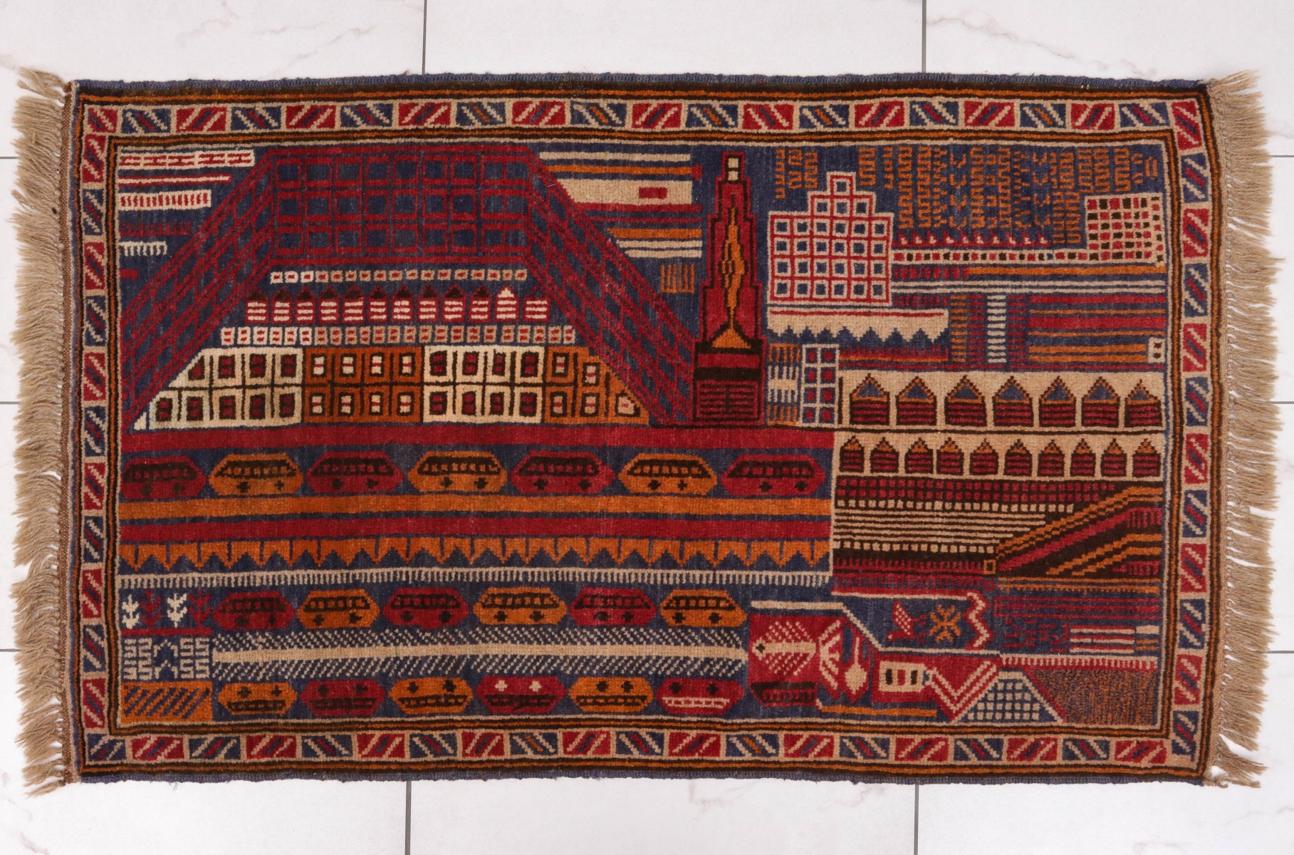 A MODERN AFGHAN BALOUCH PICTORIAL TAPESTRY RUG