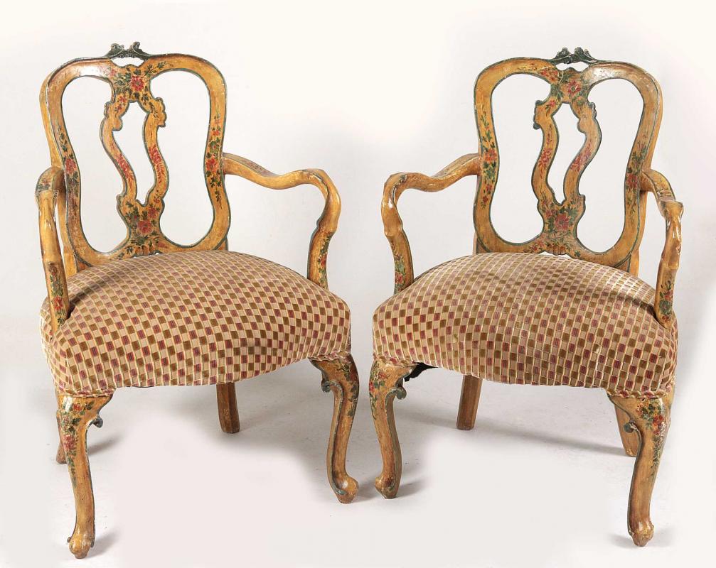 A PAIR EARLY 20TH C. VENETIAN ROCOCO ARM CHAIRS