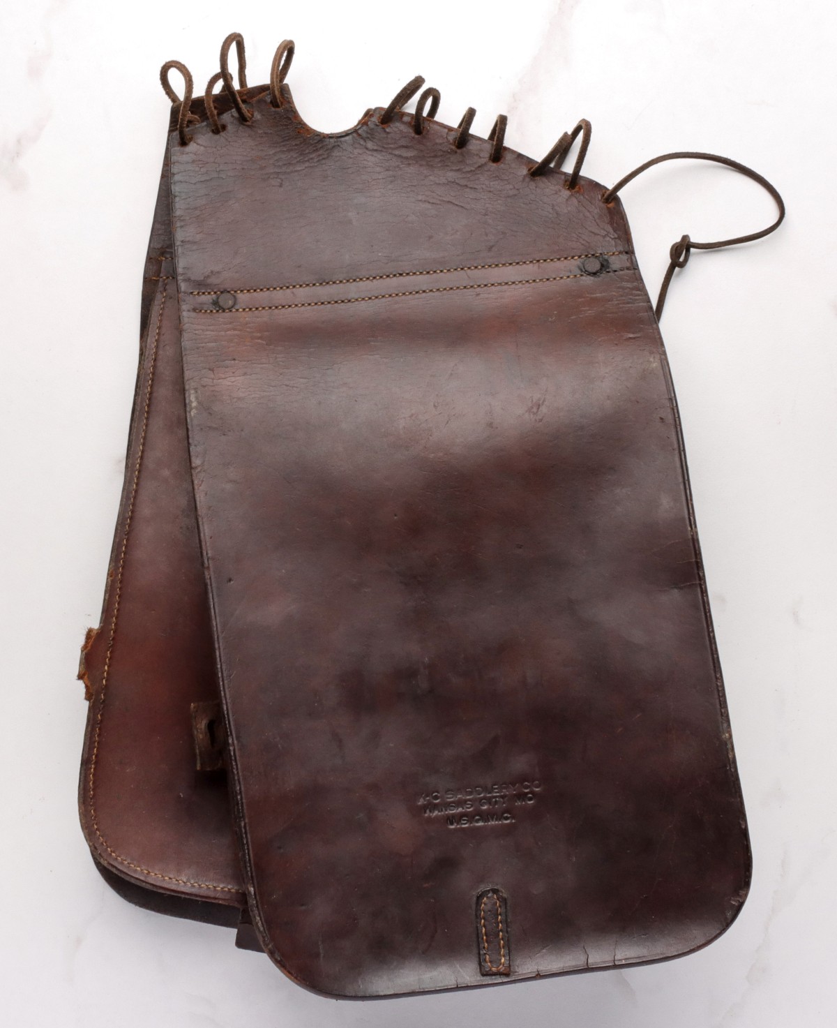 WWI ERA LEATHER BAGS STAMPED KC SADDLERY U.S.Q.M.C.