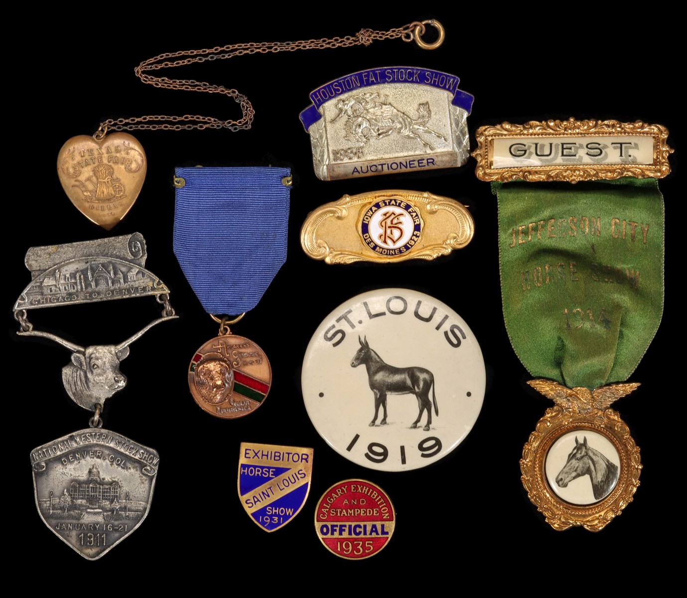 1935 CALGARY STAMPEDED ENAMEL PIN AND OTHER BADGES