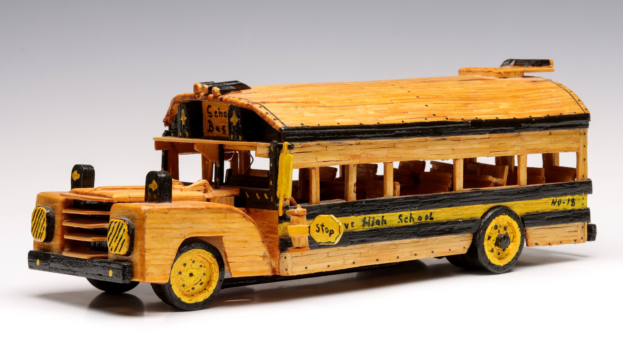 A LATE 20TH CENTURY PRISON ART MODEL OF A SCHOOL BUS