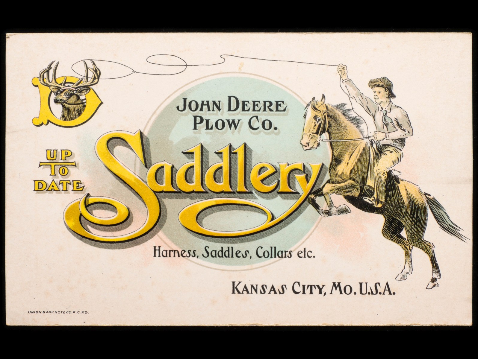 A VERY RARE JOHN DEERE SADDLERY KANSAS CITY TRADE CARD