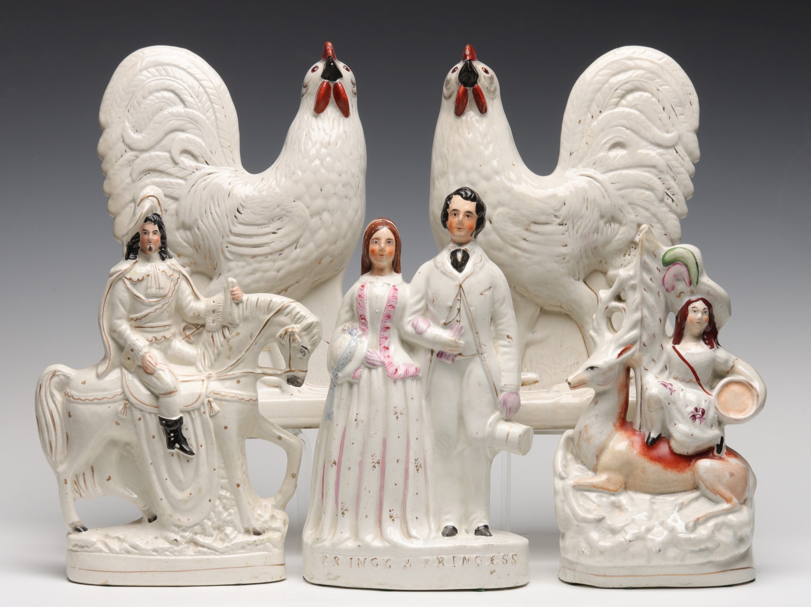 A COLLECTION OF 19TH CENT STAFFORDSHIRE POTTERY FIGURES