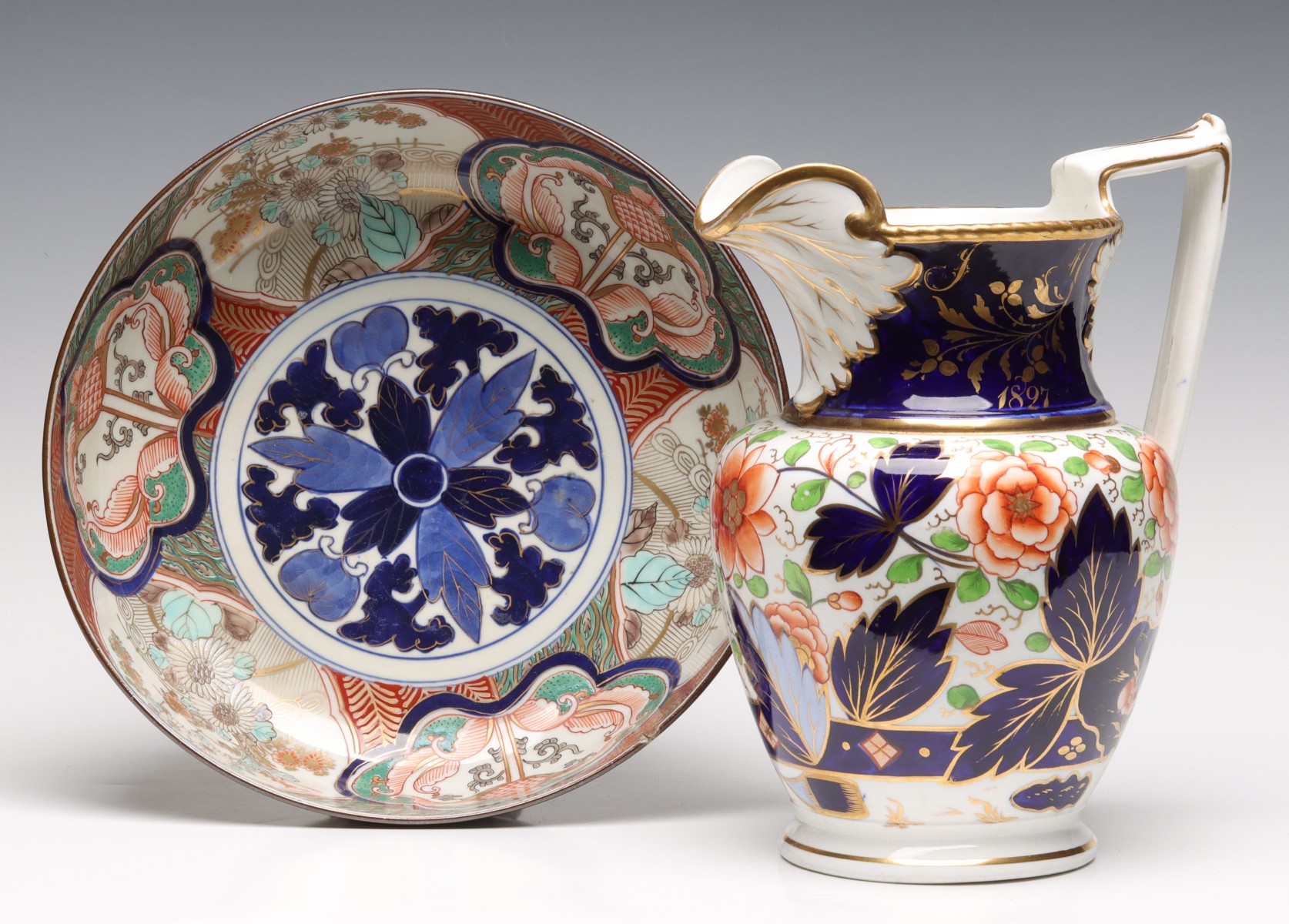 BRIGHTLY COLORED IMARI AND STAFFORDSHIRE PORCELAIN