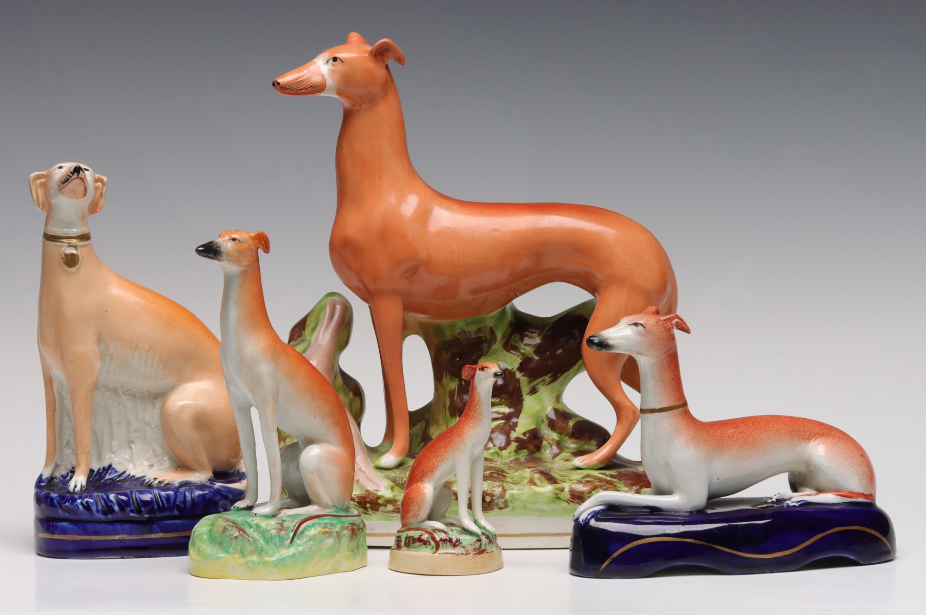 A COLLECTION OF 19TH C. STAFFORDSHIRE POTTERY WHIPPETS