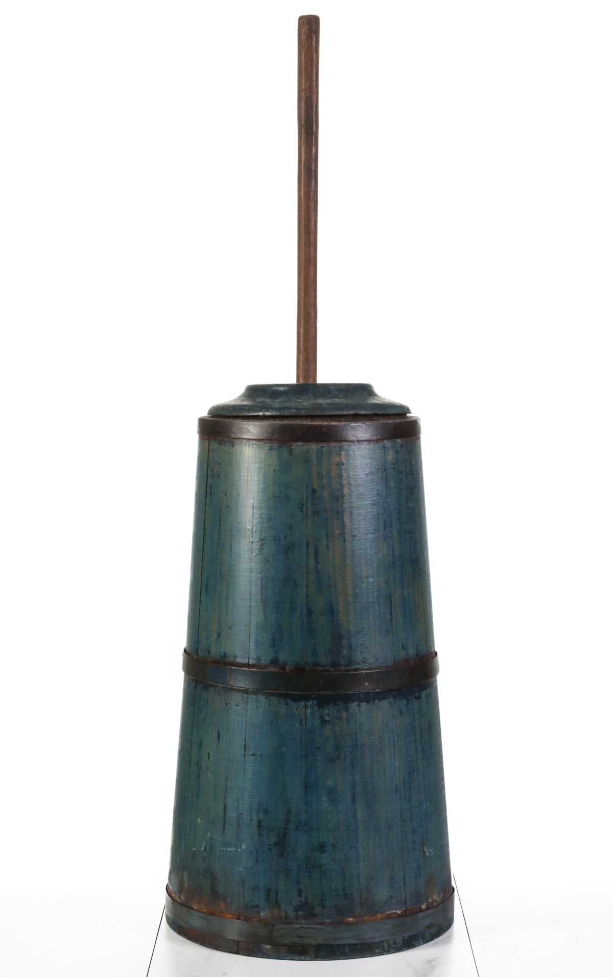 A GOOD 19TH CENTURY BUTTER CHURN IN ORIGINAL BLUE PAINT