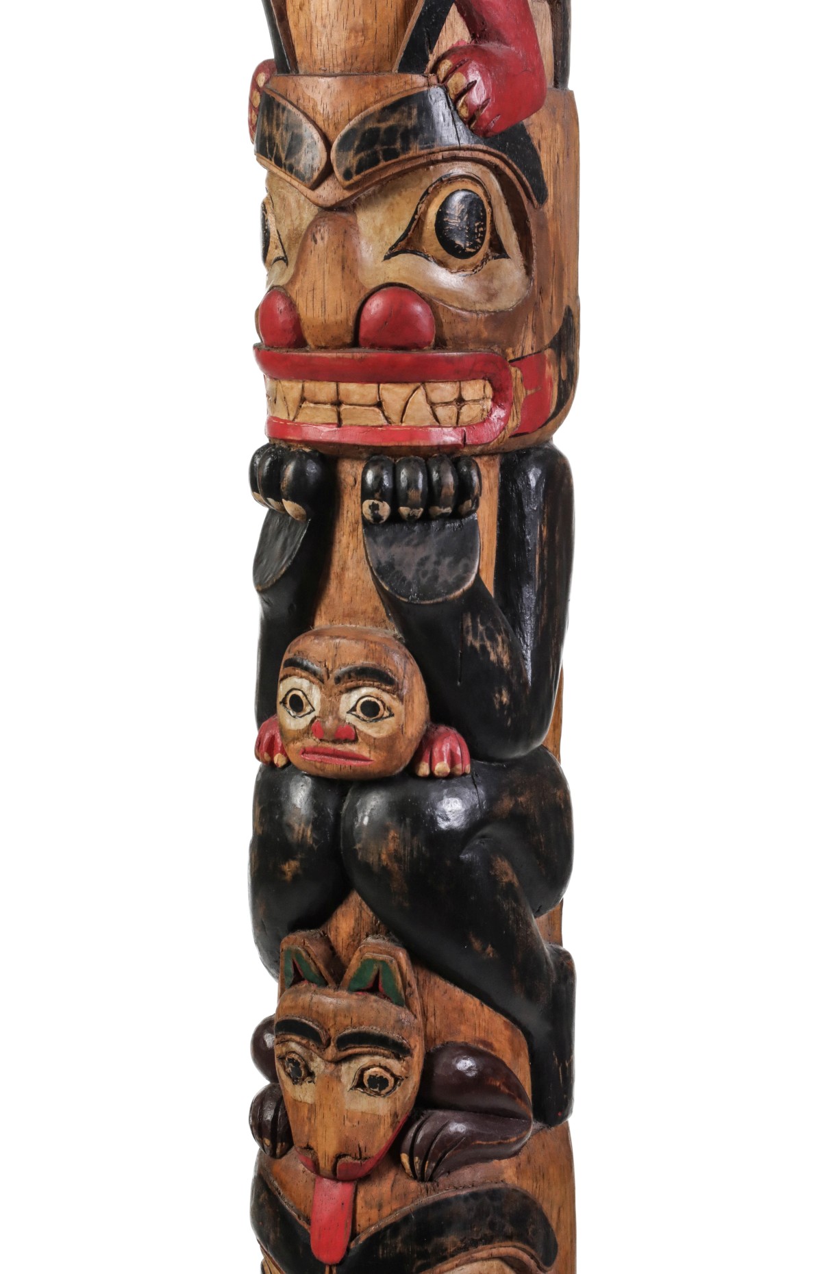 A LATE 20TH C. CARVED AND PAINTED 71-INCH TOTEM POLE