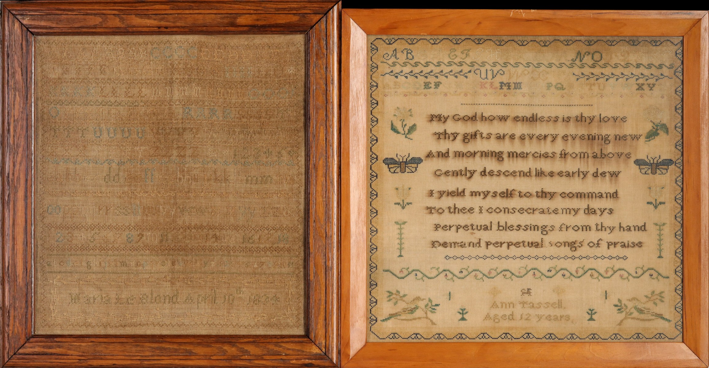 TWO EARLY 19TH CENTURY CROSS STITCH SAMPLERS