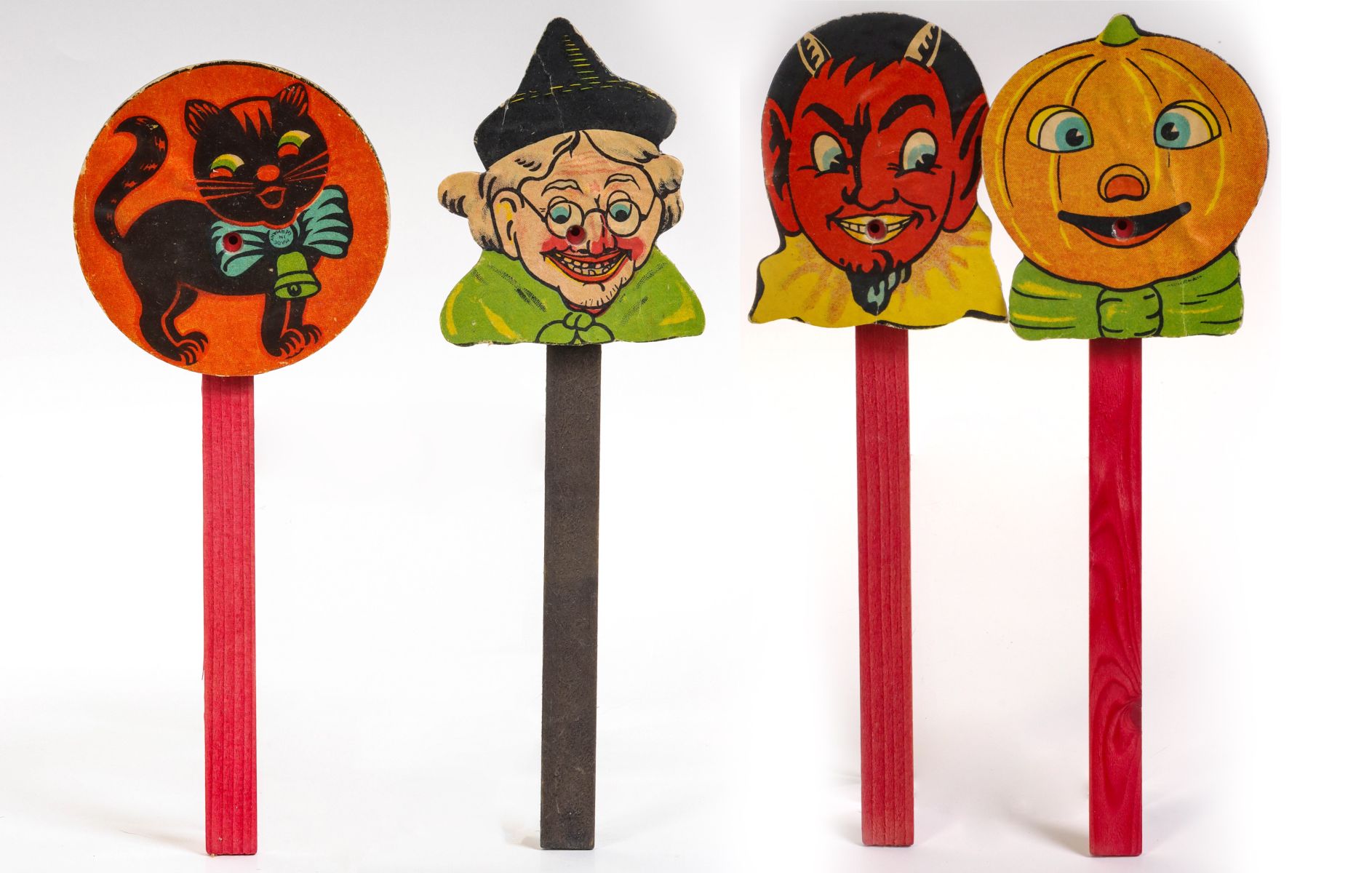 VINTAGE PAPER ON WOOD HALLOWEEN PIPSQUEAK NOISE MAKERS