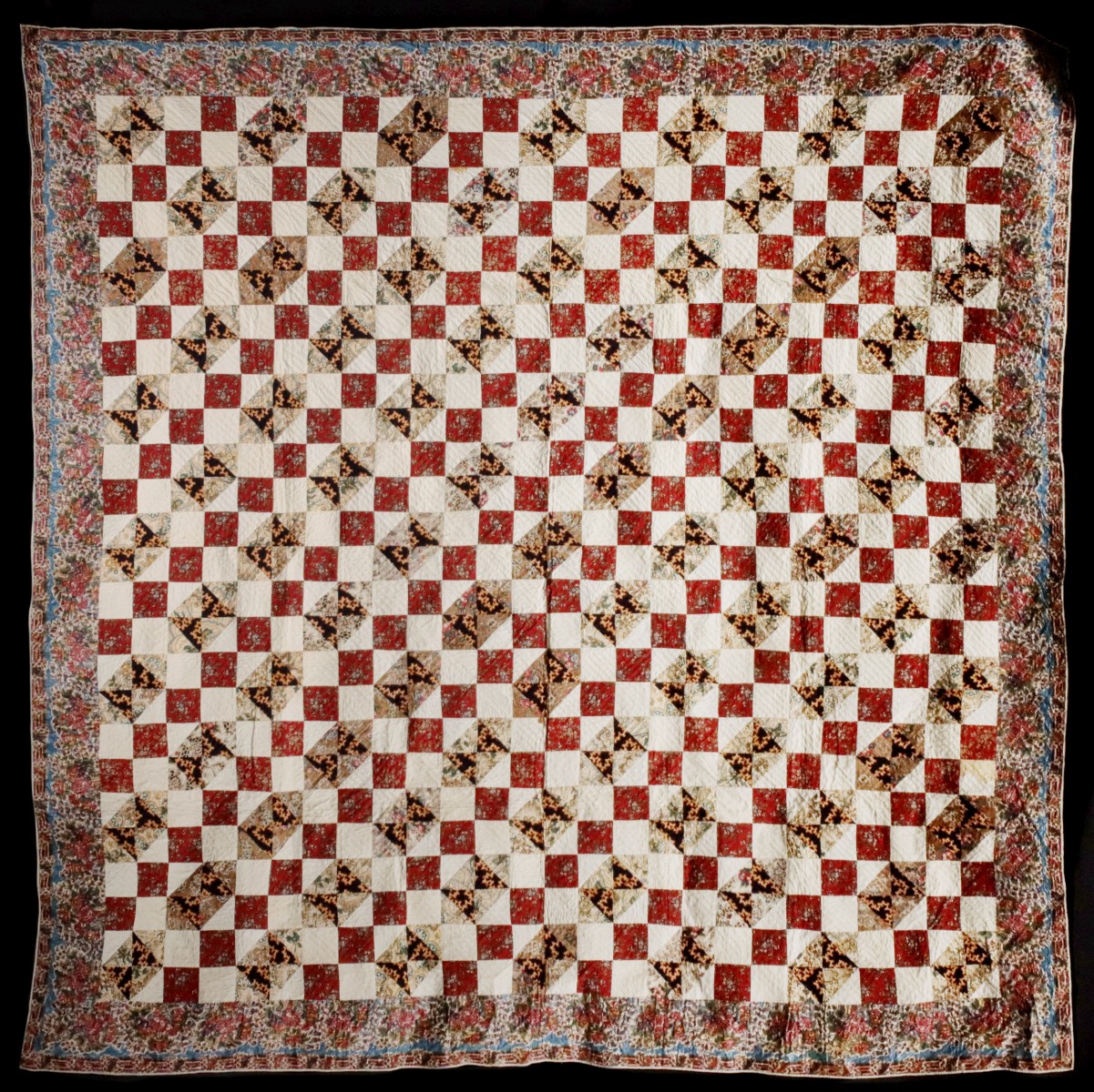 A 19th CENTURY FOUR PATCH BROKEN DISHES PATTERN QUILT