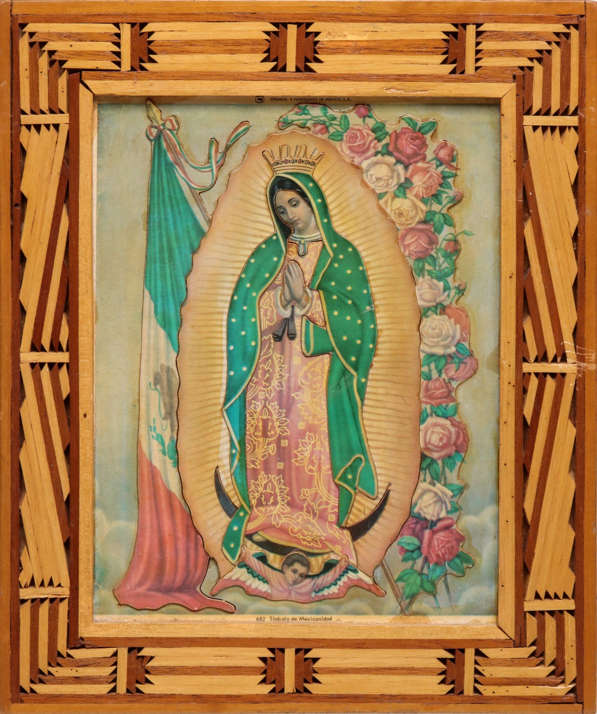 EARLY 20TH C. OUR LADY OF GUADALUPE IN FOLK ART FRAME