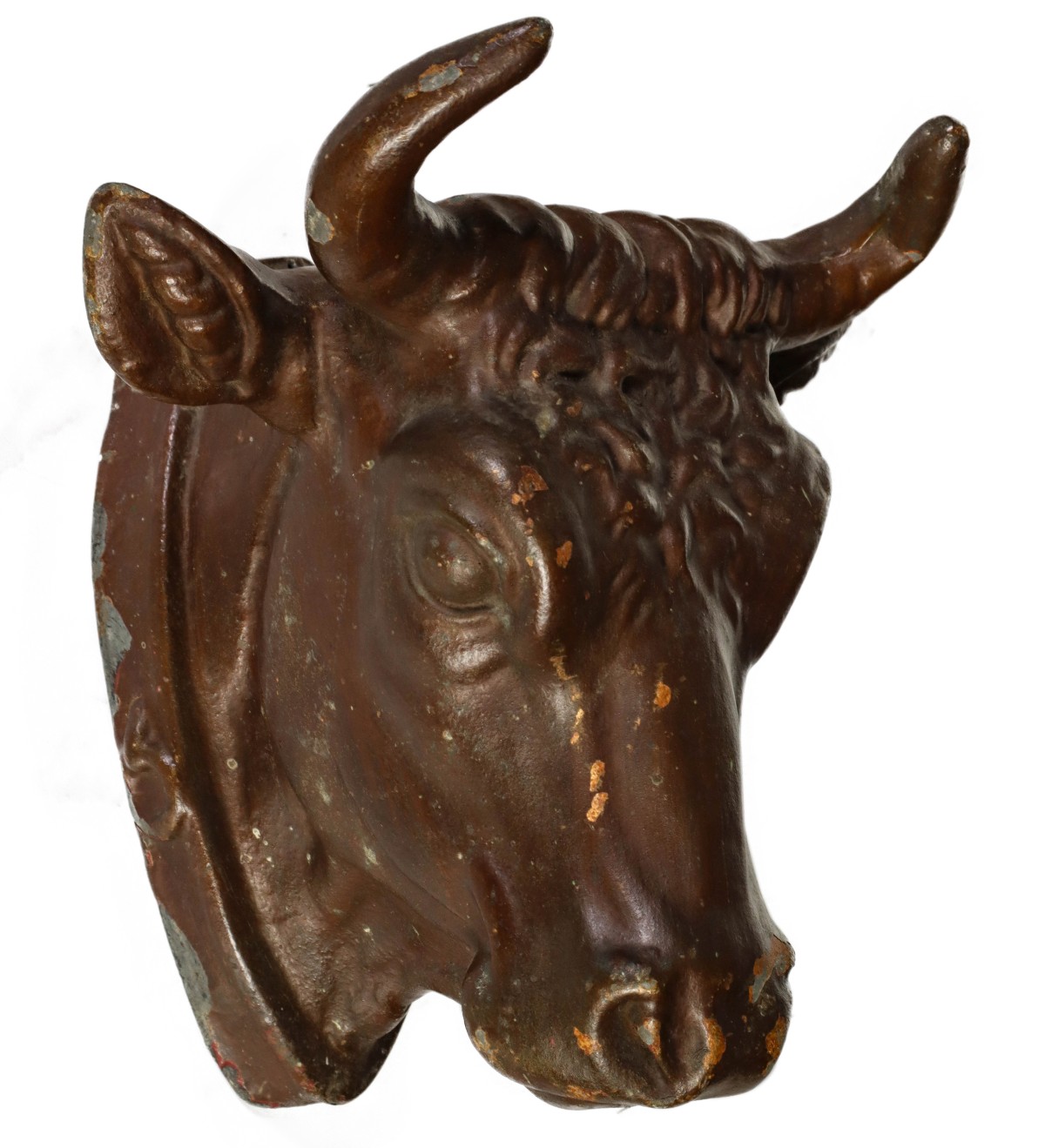 A 19TH CENT MOLDED ZINC STEER HEAD BUTCHER'S TRADE SIGN