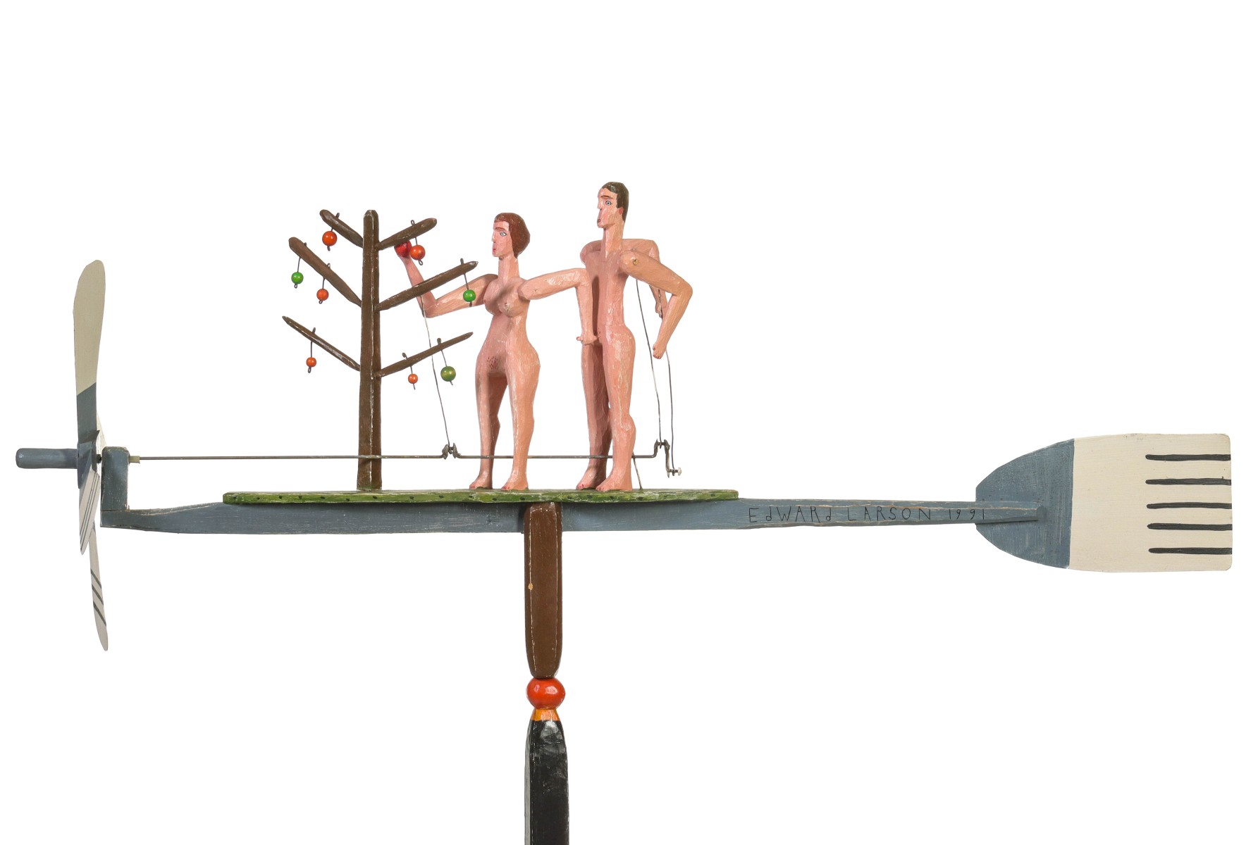 INTERESTING ADAM AND EVE FOLK ART WHIRLIGIG, ED LARSON