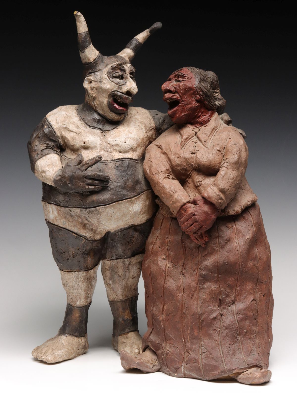 LATE 20TH C. STONEWARE KOSHARI CLOWN AND HOPI WOMAN