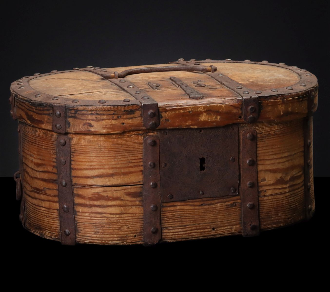 A 19TH C. NORWEGIAN BENTWOOD STRONG BOX W/ IRON MOUNTS