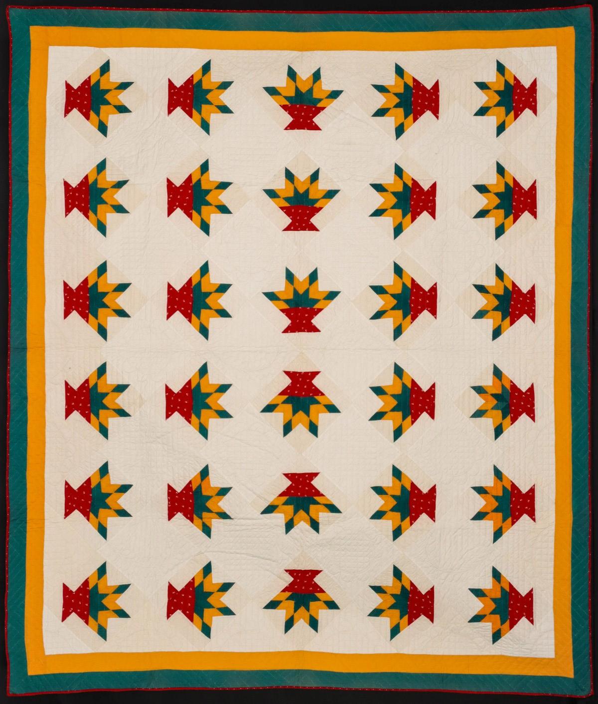 A NICELY QUILTED FLOWER BASKET PATTERN QUILT