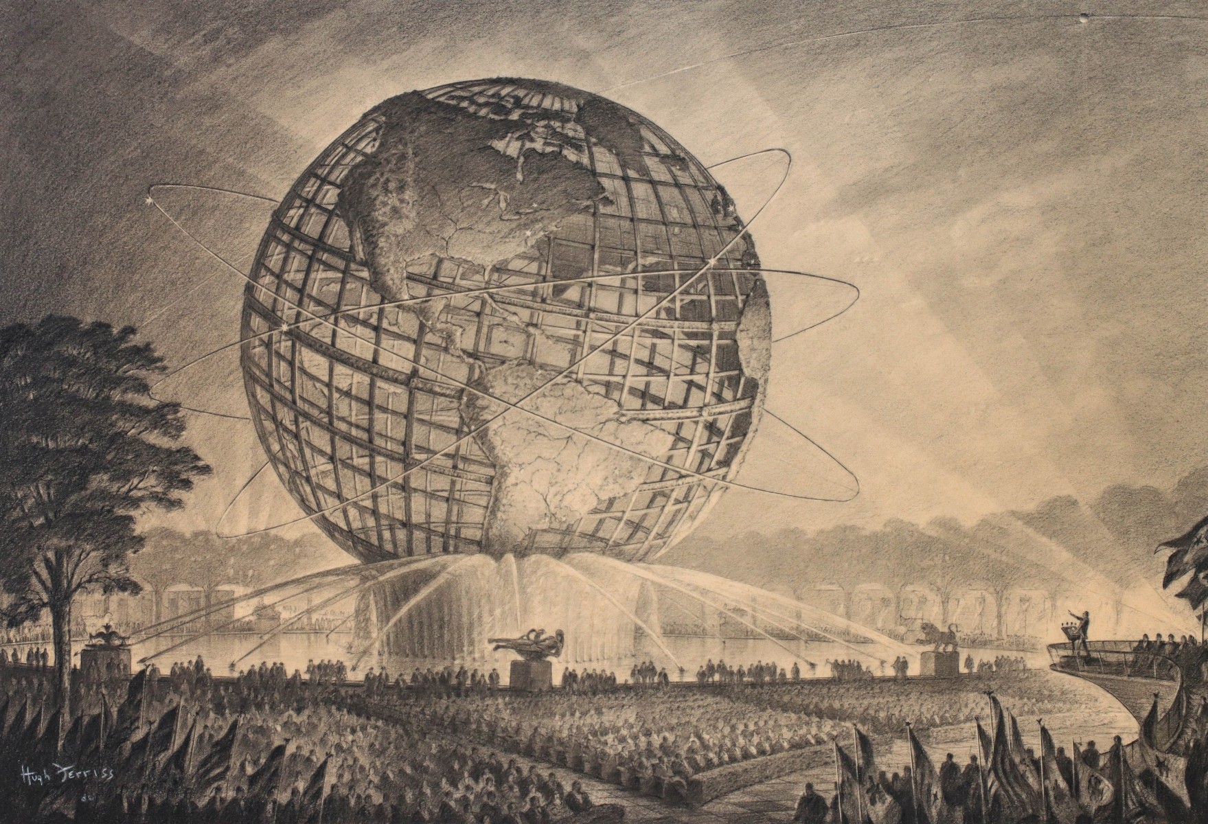 HUGH FERRISS (1889-1962) 1962 UNISPHERE ILLUSTRATION