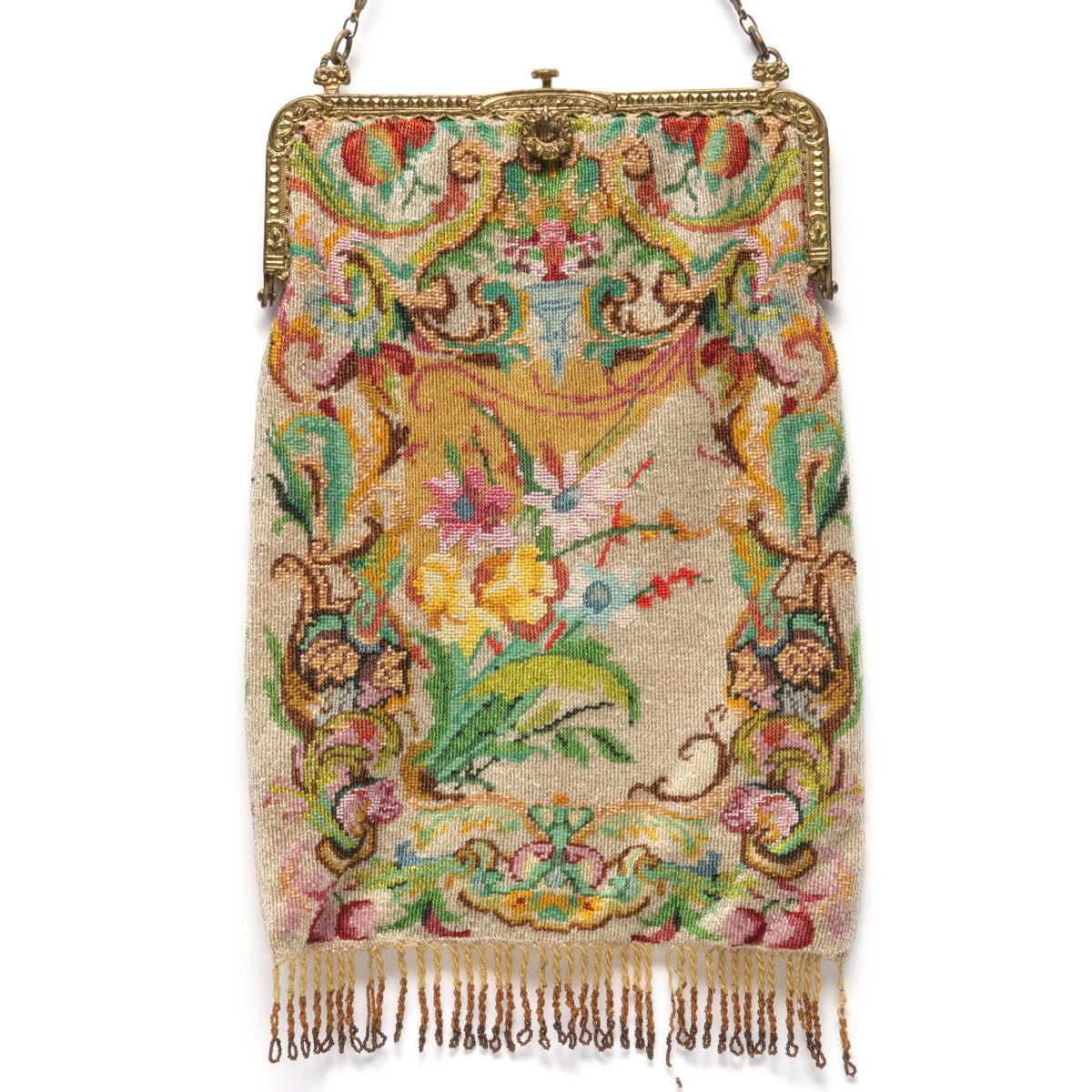 A LARGE AND VERY FINELY BEADED FRENCH BAG