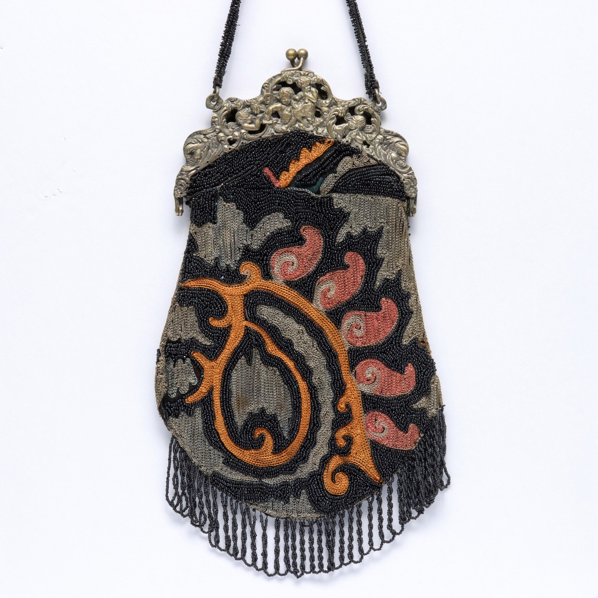 ANTIQUE BEADED & EMBROIDERED PURSE WITH ROCOCO FRAME