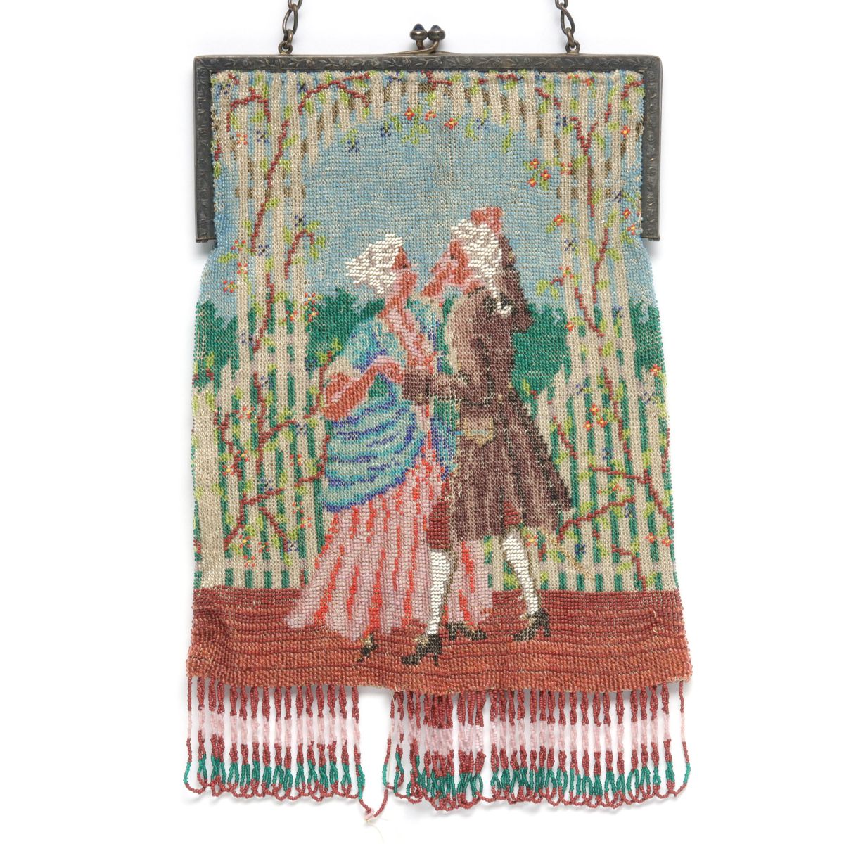 A LARGE, FINELY BEADED PICTORIAL EVENING BAG