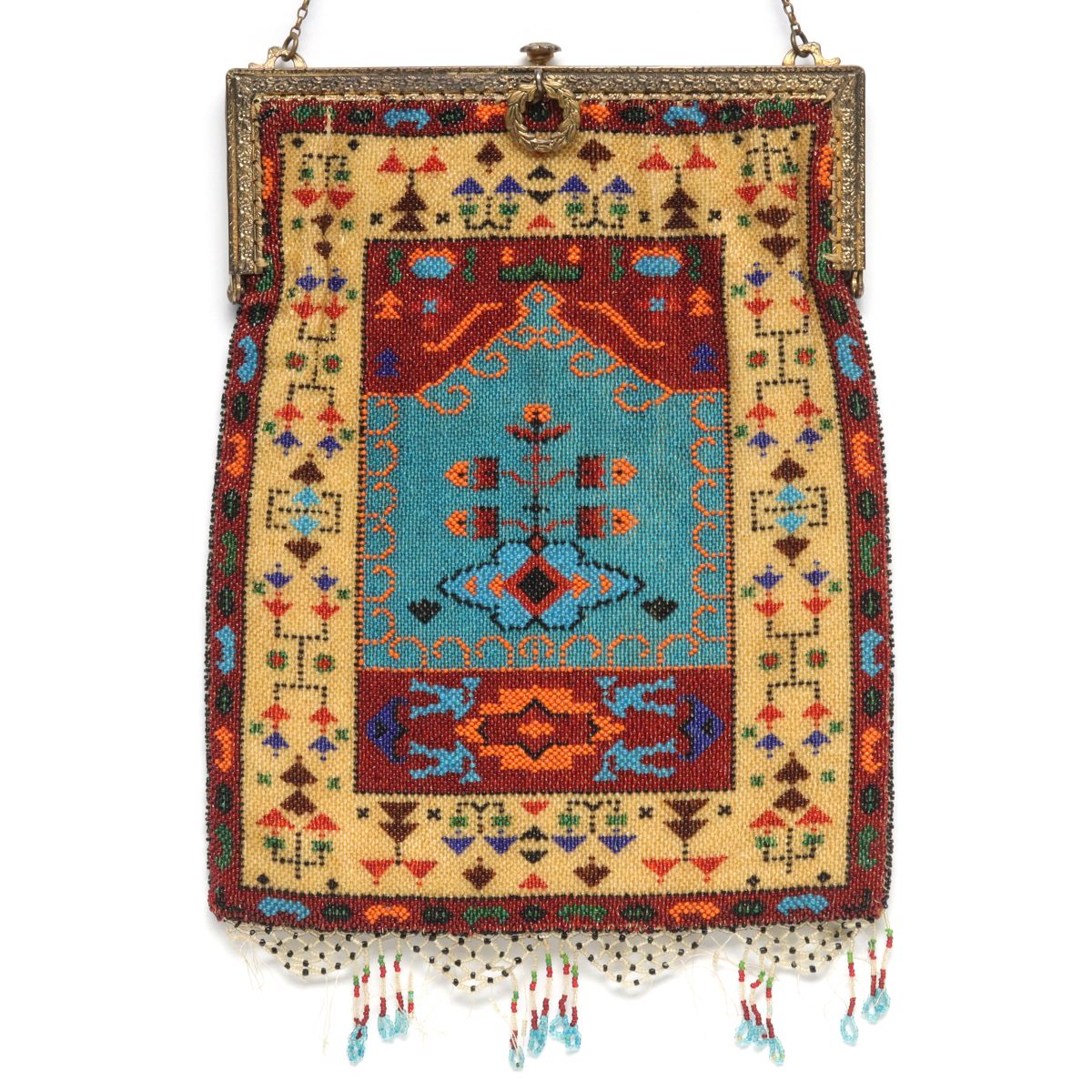 A TURKISH PRAYER RUG MOTIF 1920s BEADED PURSE