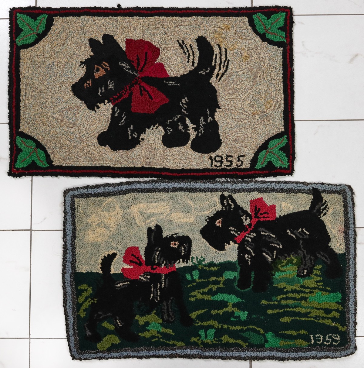 HOOKED RUGS WITH SCOTTY DOGS SIGNED BERTHA KIRKPATRICK