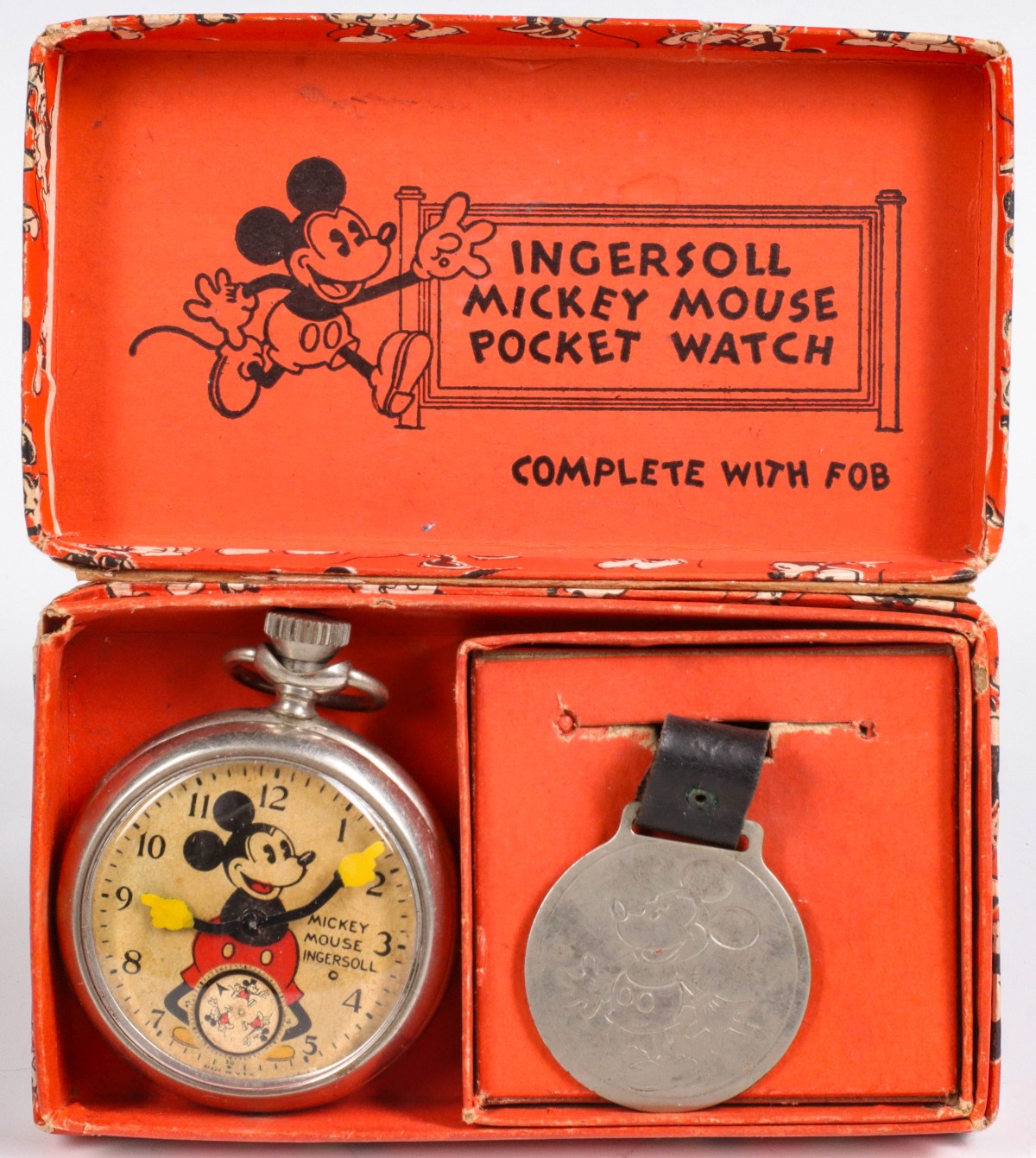 MICKEY MOUSE POCKET FIRST VERSION WATCH WITH FOB IN BOX