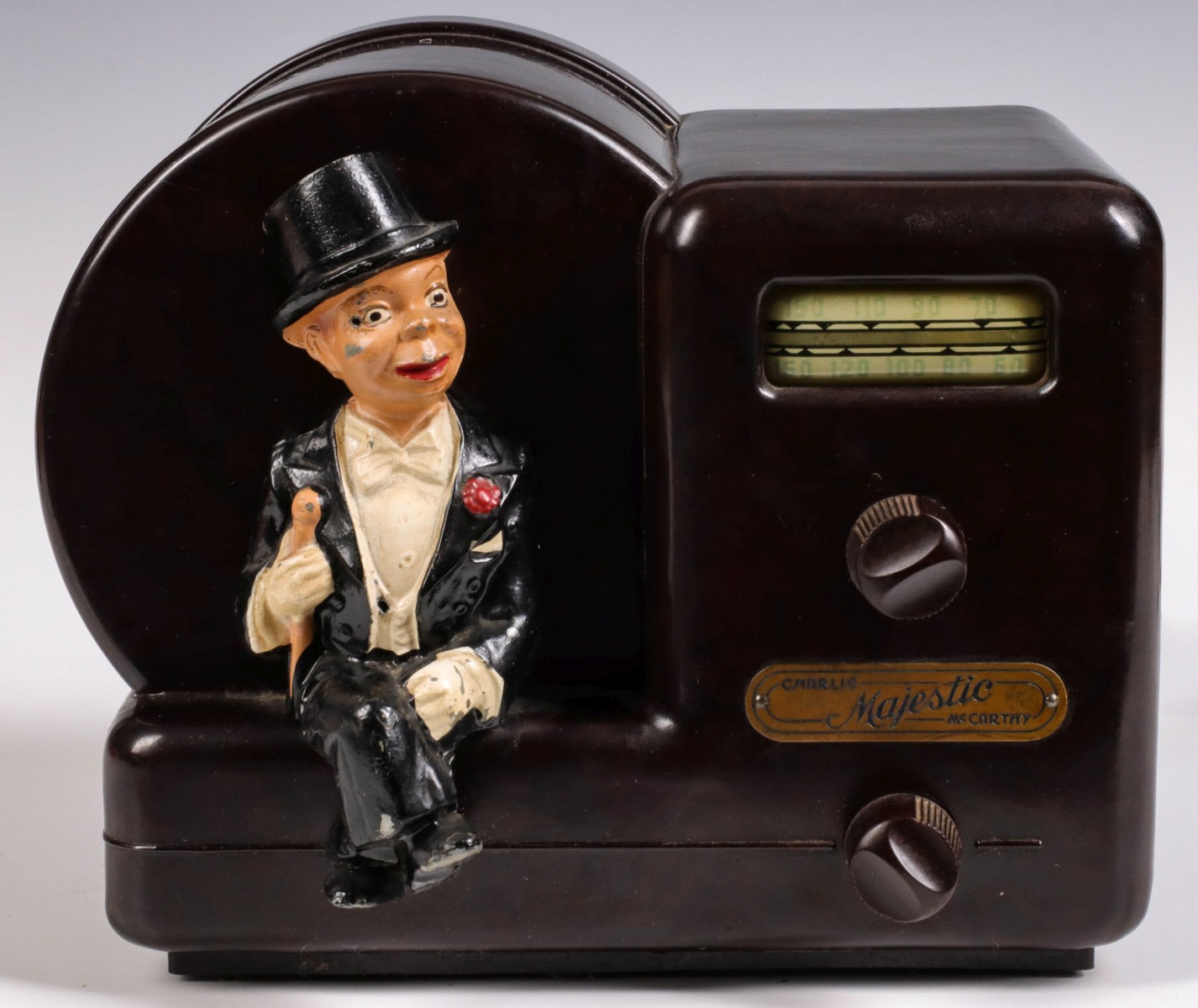 A CIRCA 1940 MAJESTIC RADIO WITH CHARLIE McCARTHY