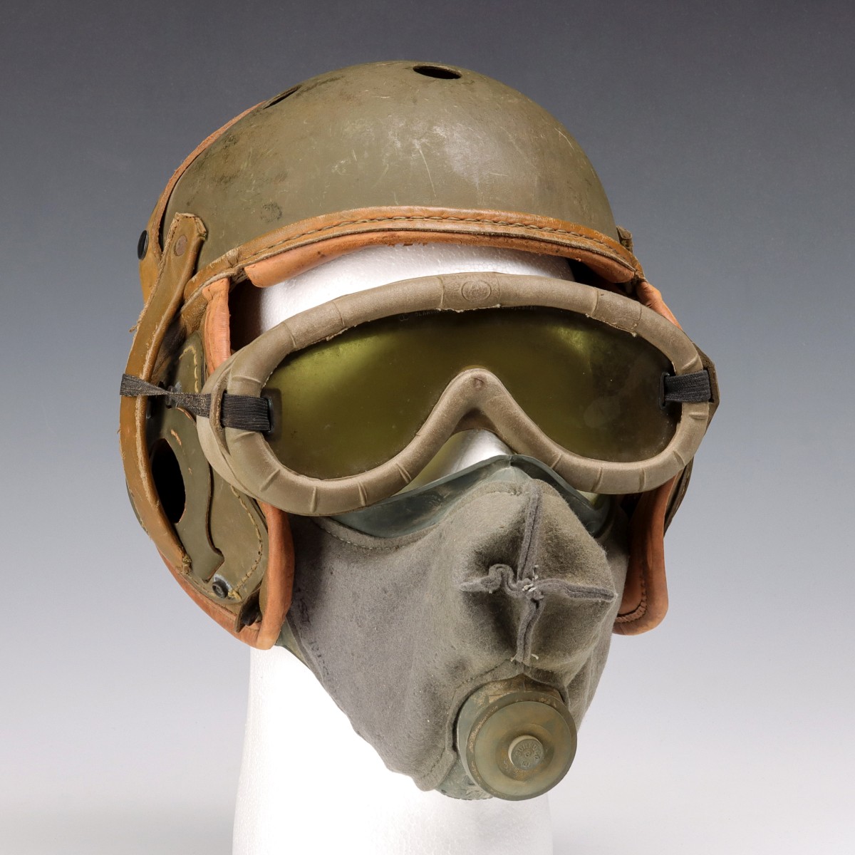 US ARMY TANKER HELMET, GOGGLES AND MASK GROUPING